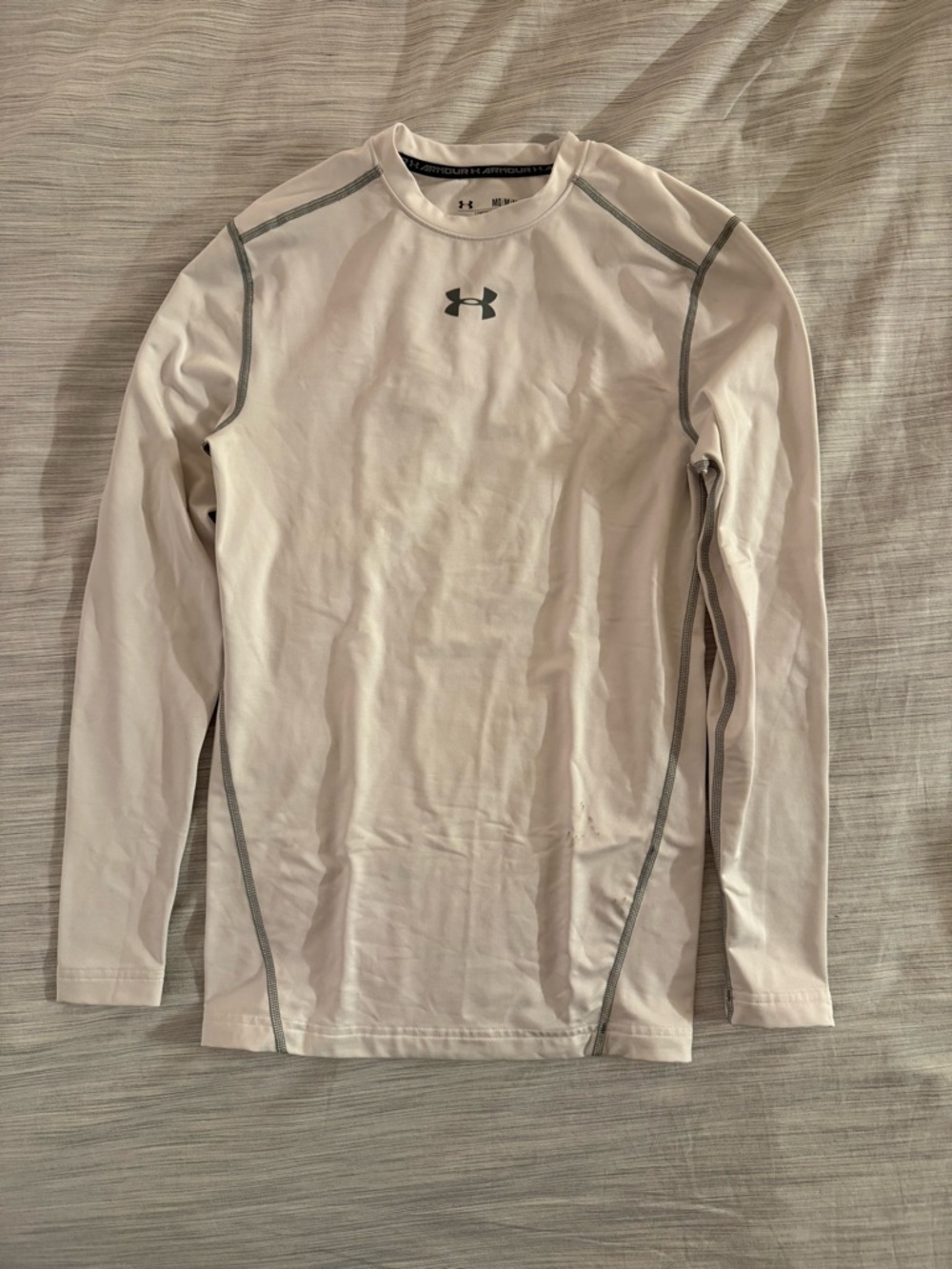 Under Armour Men's White Long-Sleeve Performance Top with Gray Accents